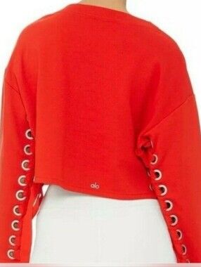 Alo Red Lace Up Sleeve Crop Top